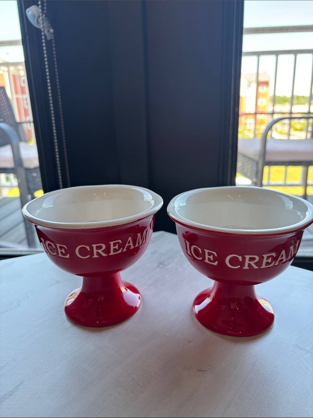 Red ICE CREAM Pedestal Dessert Bowls - Set of 2